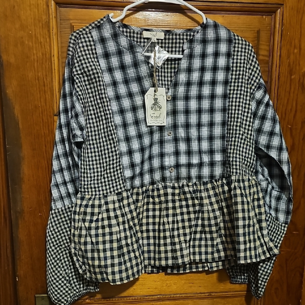 EASEL Checks Patchy Halfy ButtonUp 100% cotton Blouse M